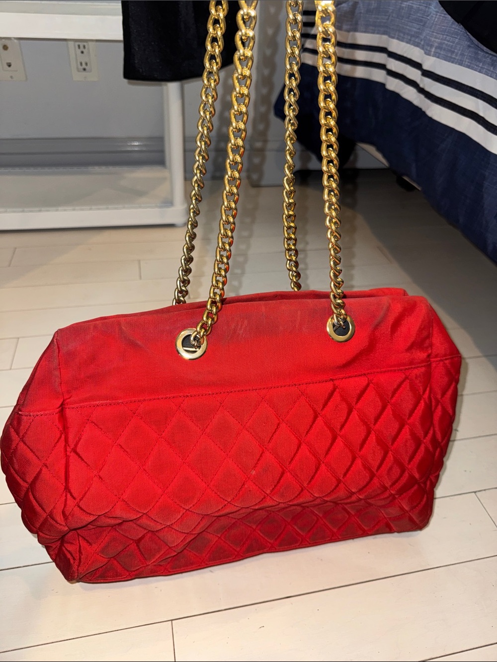 henri bendel Quilted Red Shoulder Tote with Gold Chain